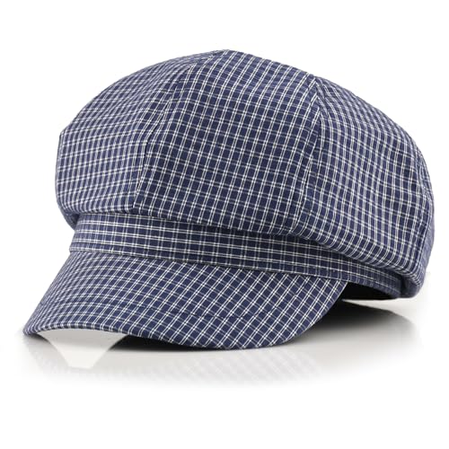 Newsboy Hats for Women - Retro Classic Plaid Hat Fashionable British Irish Beret Cap Girls Vintage Dressy Caps - color: Blue Plaid