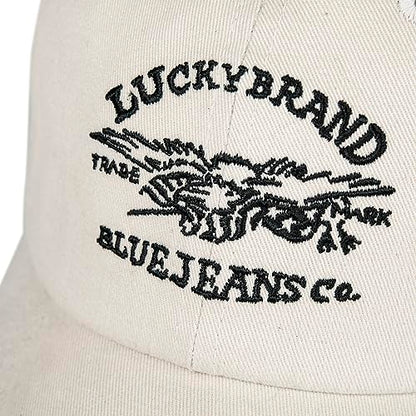 Lucky Brand Classic Cotton Adjustable | Dad Hat | Baseball Cap | Golf | Fishing | Low Profile | 5 Panel Design - color: Blue Jeans Co - Cream