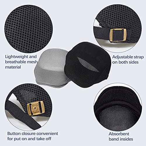 Geyoga 3 Pcs Mesh Newsboy Cap, Adjustable Mesh Cap - color: Light Gray, Deep Gray, Black