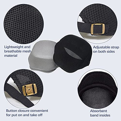 Geyoga 3 Pcs Mesh Newsboy Cap, Adjustable Mesh Cap - color: Light Gray, Deep Gray, Black
