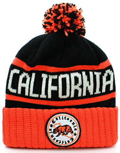 American Cities California Republic Cuff Beanie Cable Knit Pom Pom Hat Cap