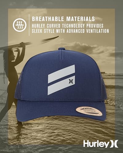 Hurley Mens Lightweight Poly Mesh Back Curved Bill Cap Trucker Hat - color: Navy Obsidian