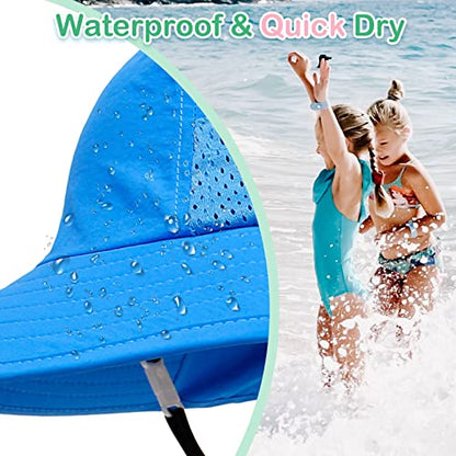 XIAOHAWANG Girls Sun Hat Baby Beach Hats Boys UPF 50+ Kids Summer Protection Cap Toddler Breathable Caps Wide Brim Neck Flap - color: Blue, size: 6-12 Years