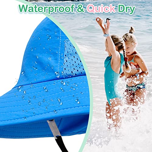XIAOHAWANG Girls Sun Hat Baby Beach Hats Boys UPF 50+ Kids Summer Protection Cap Toddler Breathable Caps Wide Brim Neck Flap - color: Blue, size: 6-12 Years