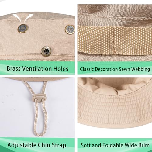Rosoz Sun Hats for Men Women Bucket Hat UPF Protection Wide Brim Boonie Hat - color: 1pack-khaki-net