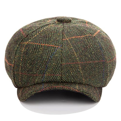 Men's Wool Newsboy Cap 8-Panel Tweed Taxi Hat Herringbone Gatsby Flat Hats - color: A-khaki