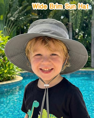 HONGTEYA Baby Toddler Sun Hat, Summer Mesh Bucket Beach Hat for Boys Girls - color: Grey+navy Blue, size: 6-24 Months