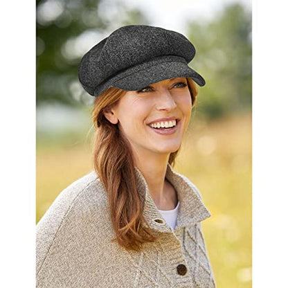 Women’s Newsboy Cap Wool Blend Retro Solid Color Girls Fashion Gatsby Cabbie Visor Beret Hat - color: Grey