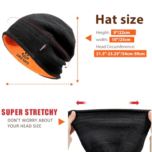 2 Pack Fleece Lined Beanie Hat Reversible Knit Skull Cap for Men Women - color: Black+blue