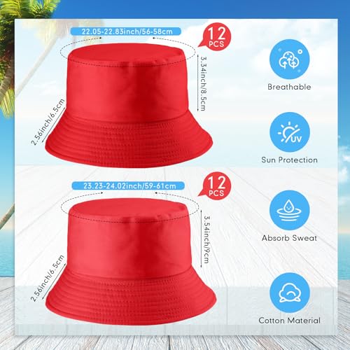 12/24/36 Pcs Bucket Hats for Men Women Bulk - color: Red, size: Medium