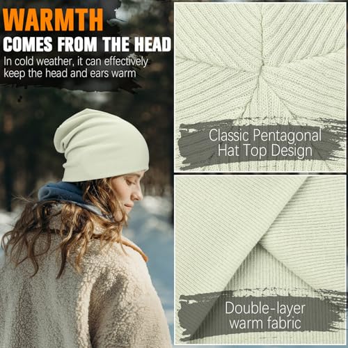YANIKY Slouchy Beanie for Women, Mens Soft Cotton Beanie Hat, Double Layer Windproof Skull Cap for All Seasons - color: Light Green