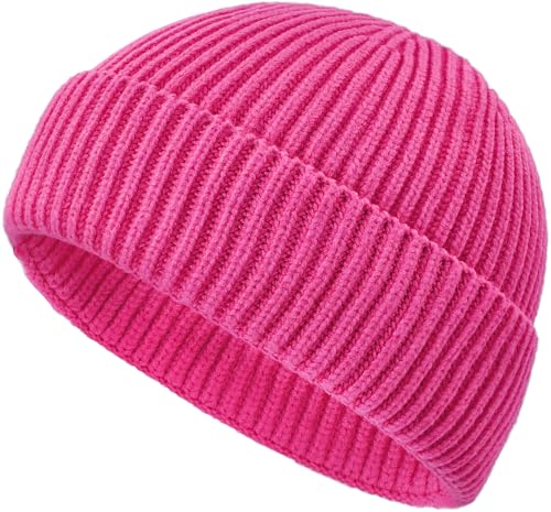 Wool Fisherman Beanies for Men Knit Fall Winter Beanie Hat Skull Cap - color: Hot Pink