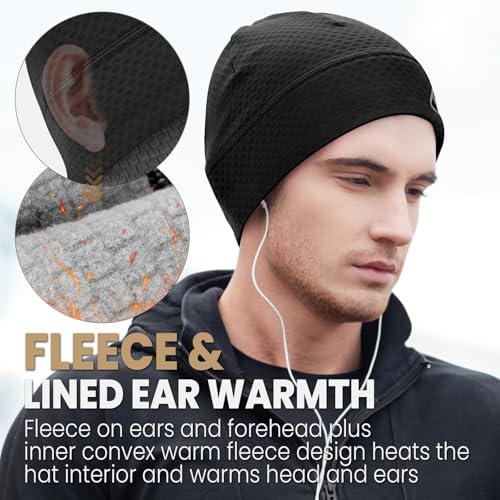 Skull Cap for Men Women Unidirectional Moisture Absorption & Sweat Wicking Quick-Dry Running Hat Beanie, Thermal Helmet Liner - color: Black + Navy Blue
