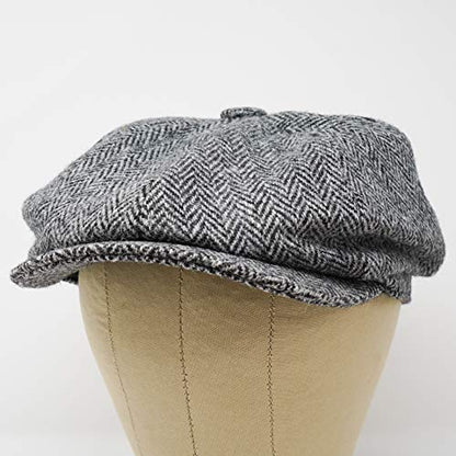 Lomond Newsboy Cap - 100% Handwoven Wool - Harris Tweed - Water Resistant - color: Charcoal Herringbone, size: X-Small
