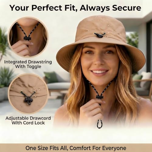 Honnesserry Bucket Hats for Woman Men Outdoor UV Sun Protection Hat Nylon - color: Khaki