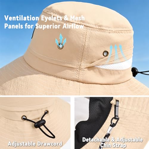 ZOORON Sun Bucket Hats for Women Men UPF 50+Packable Fishing Hats Quick Dry Waterproof Hiking Hat with Detachable Chin Strap - color: 1pack-beige