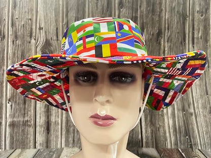 Funny Sun Hat for Men Women Wide Brim Bucket Hat Hiking Boonie Hat Summer Beach Fishing Caps - color: Worlds Flag
