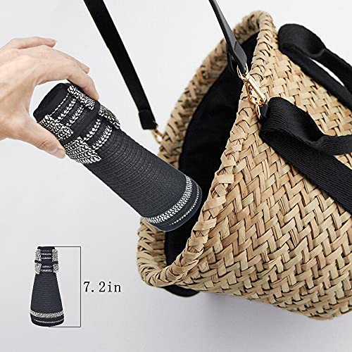 Women Sun Visors Foldable Straw Hats Summer Beach Packable Hat Floppy Wide Brim Cap Deep Style, Adjustable Size - color: Black 2