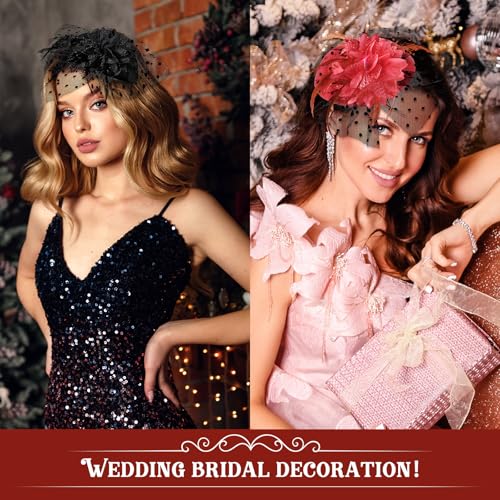 Jeyiour 15 Pcs Tea Party Fascinators for Women with Veil - color: Elegant Color