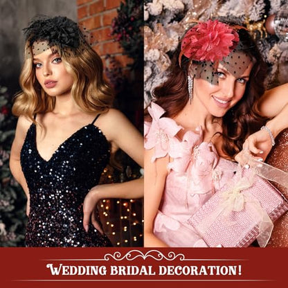 Jeyiour 15 Pcs Tea Party Fascinators for Women with Veil - color: Elegant Color