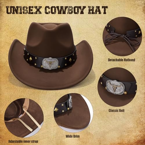 BELTROAD Cowboy Hat for Men Women, Western Cowboy Hats with Gift Hat Box - color: Brown(western Bull), size: Large