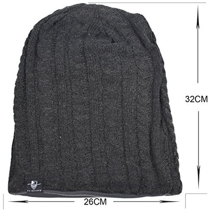 VECRY Men's Slouch Beanie Skull Cap Long Baggy Hip-Hop Winter Summer Hat - color: Cable-white