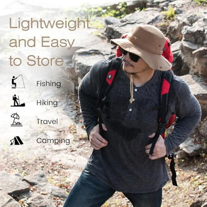 Bucket Hat UV Protection Sun Hat, Boonie Fishing Safari Hats for Outdoors - color: Beige-olive Inner