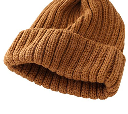 Connectyle Women's Rib Knit Cuffed Beanie Hat Stretch Acrylic Winter Hat Thick Warm Snow Ski Cap - color: Brown