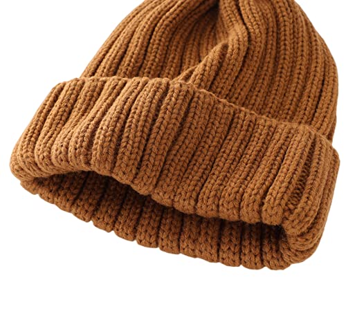 Connectyle Women's Rib Knit Cuffed Beanie Hat Stretch Acrylic Winter Hat Thick Warm Snow Ski Cap - color: Brown