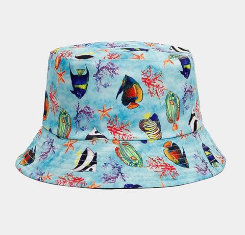 Quanhaigou Bucket Hat for Men Women,Packable Reversible Printed Sun Hats,Fisherman Outdoor Summer Travel Hiking Beach Caps - color: Colorful Fish