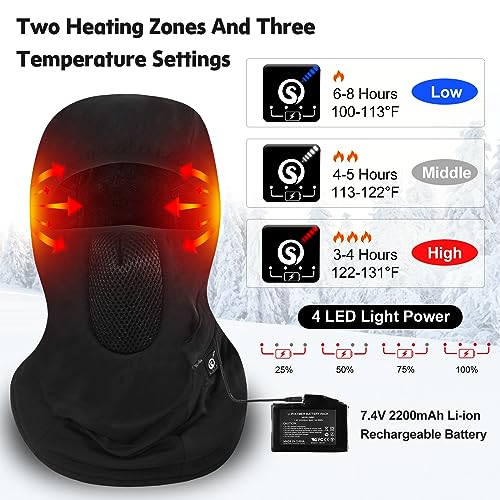 day wolf Heated Ski Mask Balaclava for Winter,Smart Heat Machine Washable Heated Warm Face Mask for Cold Weather - size: Medium