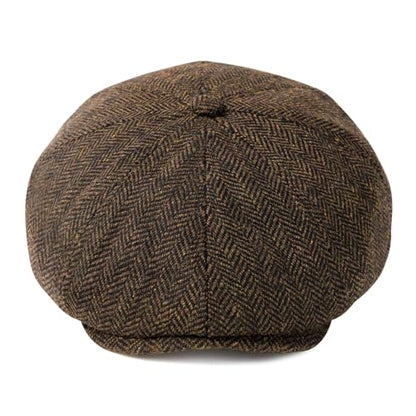 VOBOOM Men Wool Blend 8 Panel Newsboy Cap Tweed Hat - color: Herringbone Coffee