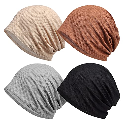 Ababalaya Womens Cotton Summer Beanie Chemo Headwear Sleep Cap - color: B-g1455-4pack Closed Top