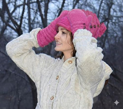 Agan Traders Women's 2026 Winter Mitten Hat Warm Fleece Lined Oversized Thick Chunky Slouchy From Nepal - color: Hat - Pink