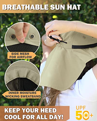 Tirrinia Wide Brim Sun Hat with Neck Flap for Men & Women - color: # Tan