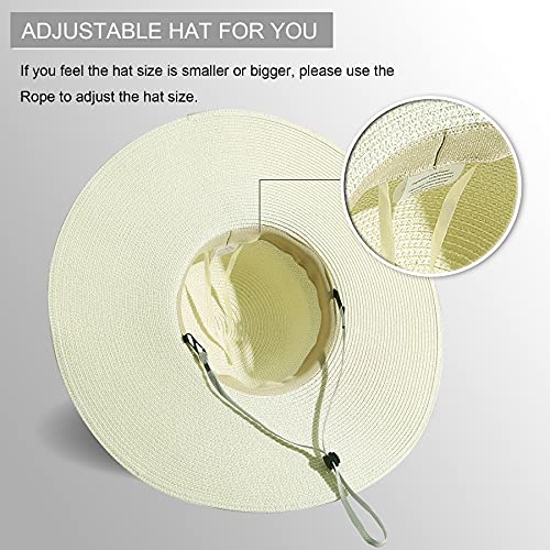 Lanzom Womens Wide Brim Straw Hat Big Floppy Foldable Roll up Cap Beach Sun Hat UPF 50+ - color: Bowknot-ivory White