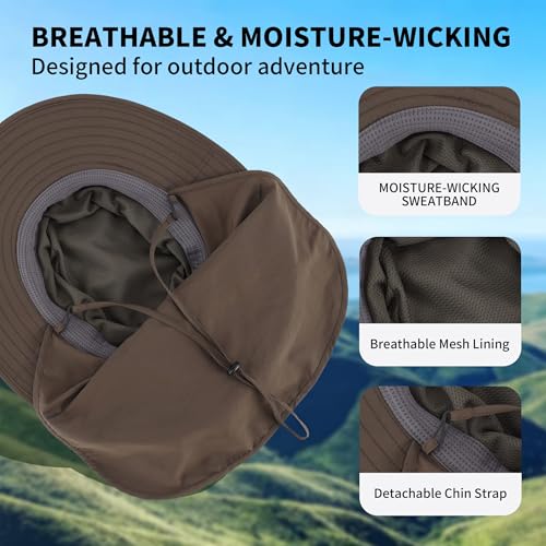 Connectyle Wide Brim Sun Hat for Men Women UPF 50+ Breathable Fishing Hat with Neck Flap Outdoor Hiking Safari Bucket Hats - color: Army Green