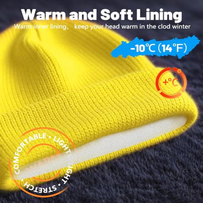 Unisex Winter Beanie for Men Women Soft Fleece Lined Warm Knit Hat - color: Lemon Yellow
