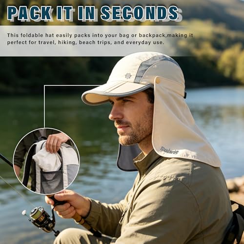 Tirrinia UPF 50+ Fishing Hat with Removable Neck Flap, Baseball Cap - color: Beige