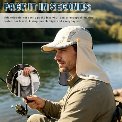 Tirrinia UPF 50+ Fishing Hat with Removable Neck Flap, Baseball Cap - color: Beige