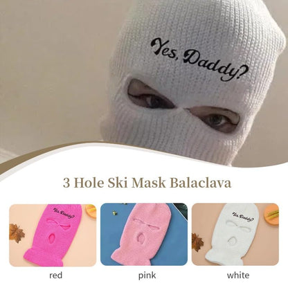 3 Hole Ski Mask, Winter Full Face Cover Knit Beanie for Women,Yes Daddy Balaclava - color: White