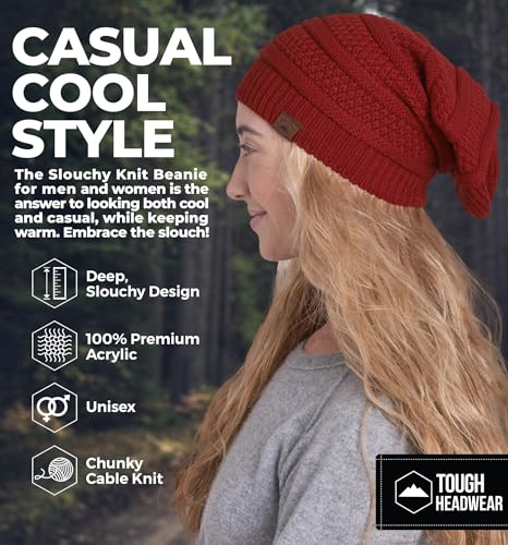 Tough Headwear Slouchy Oversized Beanie Hat - Warm Winter Hats for Women - Stretch Fit Mens Beanie - color: Maroon