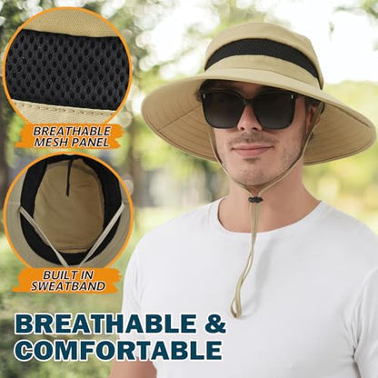 Men's UPF 50+ Waterproof Wide Brim Boonie Hat, Sun & Rain Protection - color: Khaki