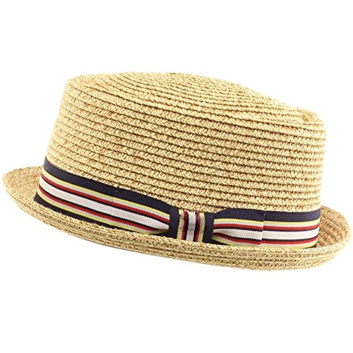 Men's Fancy Summer Straw Pork Pie Derby Fedora Upturn Brim Hat - color: Natural, size: Large-X-Large