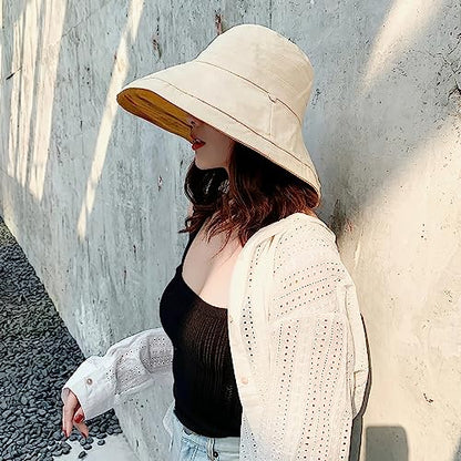 Women Wide Brim Sun Hats Metal Wired Edge Summer UV Protection Beach Fishing Hat for Hiking Garden Travel Chin Strap - color: Lant001-yellow, size: One Size