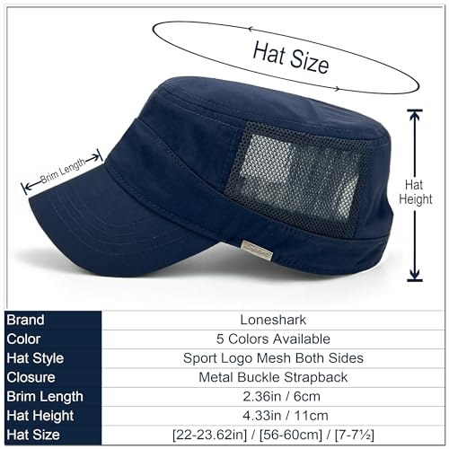 Loneshark Water Resistant Military Hat Quick Dry Cadet Cap Army Flat Top - color: Sport-logo-w-mesh-navy
