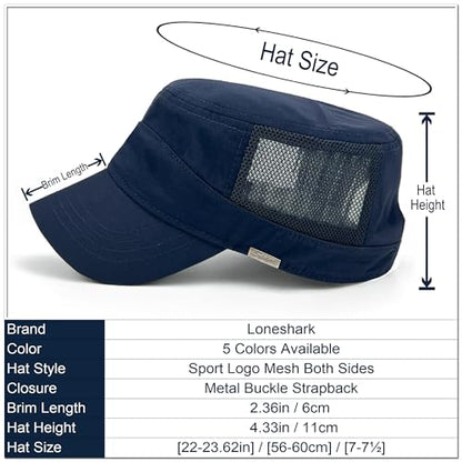 Loneshark Water Resistant Military Hat Quick Dry Cadet Cap Army Flat Top - color: Sport-logo-w-mesh-navy