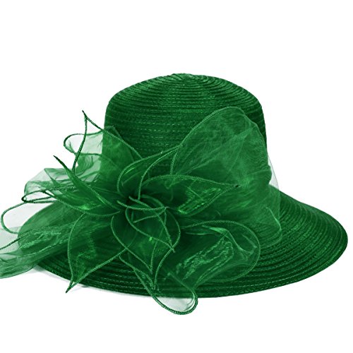 Kentucky Church Derby Dress Cloche Hat Sweet Cute Floral Bucket Hats - color: Leaf-green
