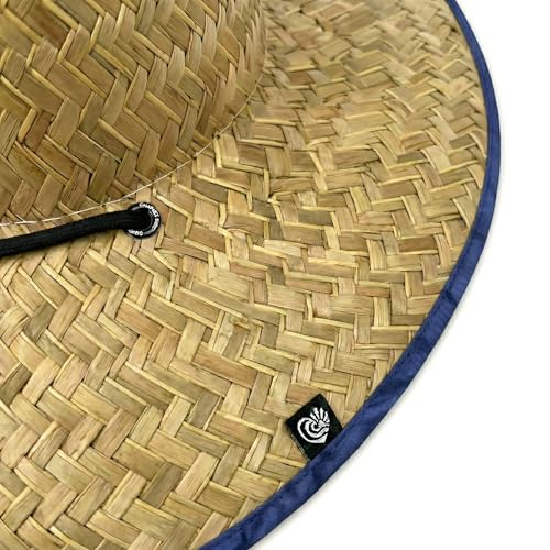 Women's Wide Brim Straw Sun Hat for Beach, Lifeguard Style, Hand-Woven Rush & Mat, Adjustable Chin Drawstring - color: The Jojo