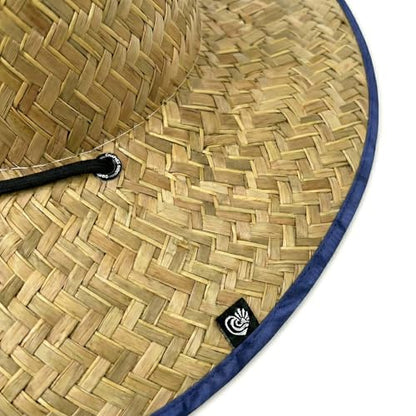 Women's Wide Brim Straw Sun Hat for Beach, Lifeguard Style, Hand-Woven Rush & Mat, Adjustable Chin Drawstring - color: The Jojo